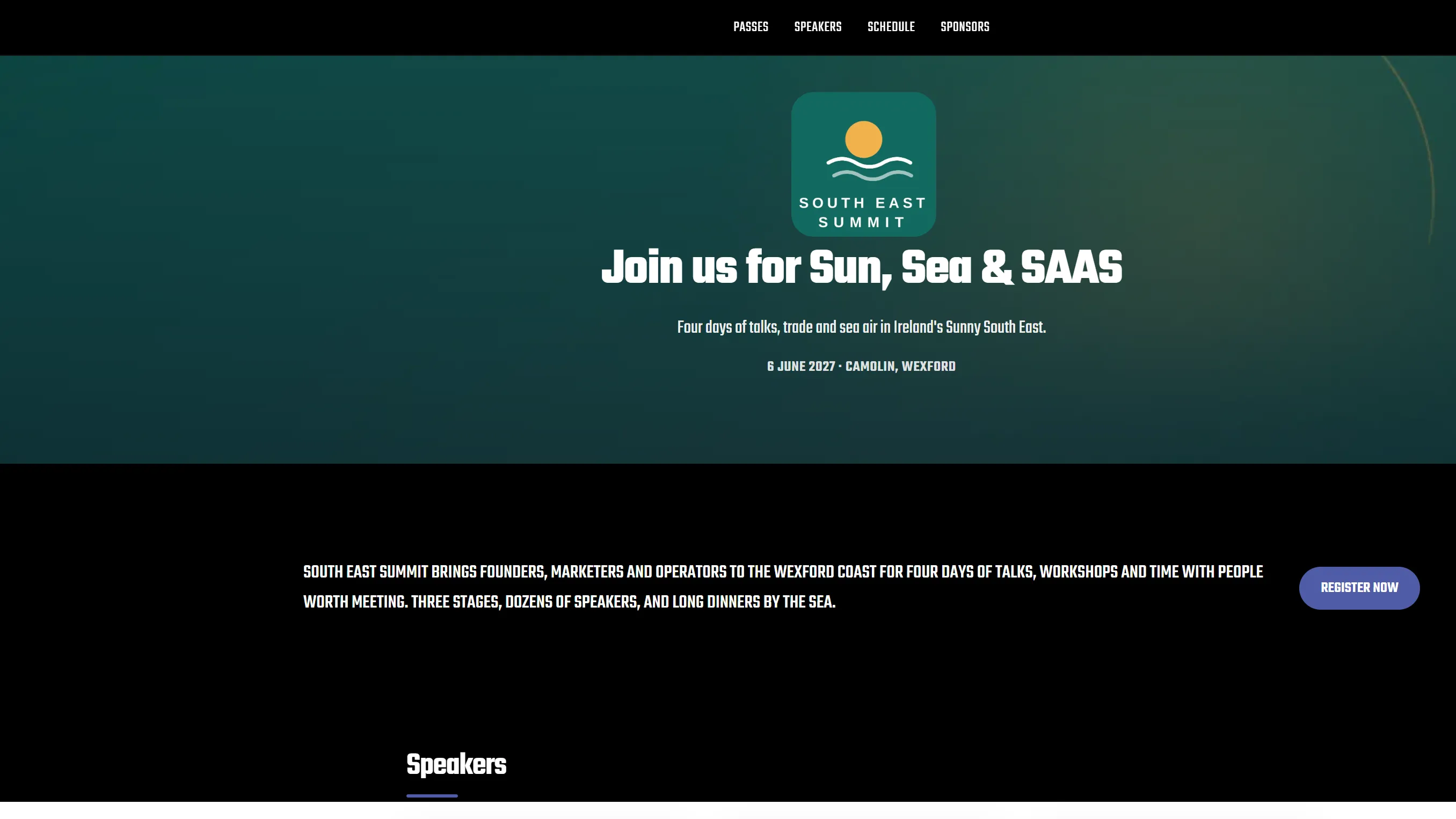 The published event website, live on its own address with hero, speakers, schedule and sponsors